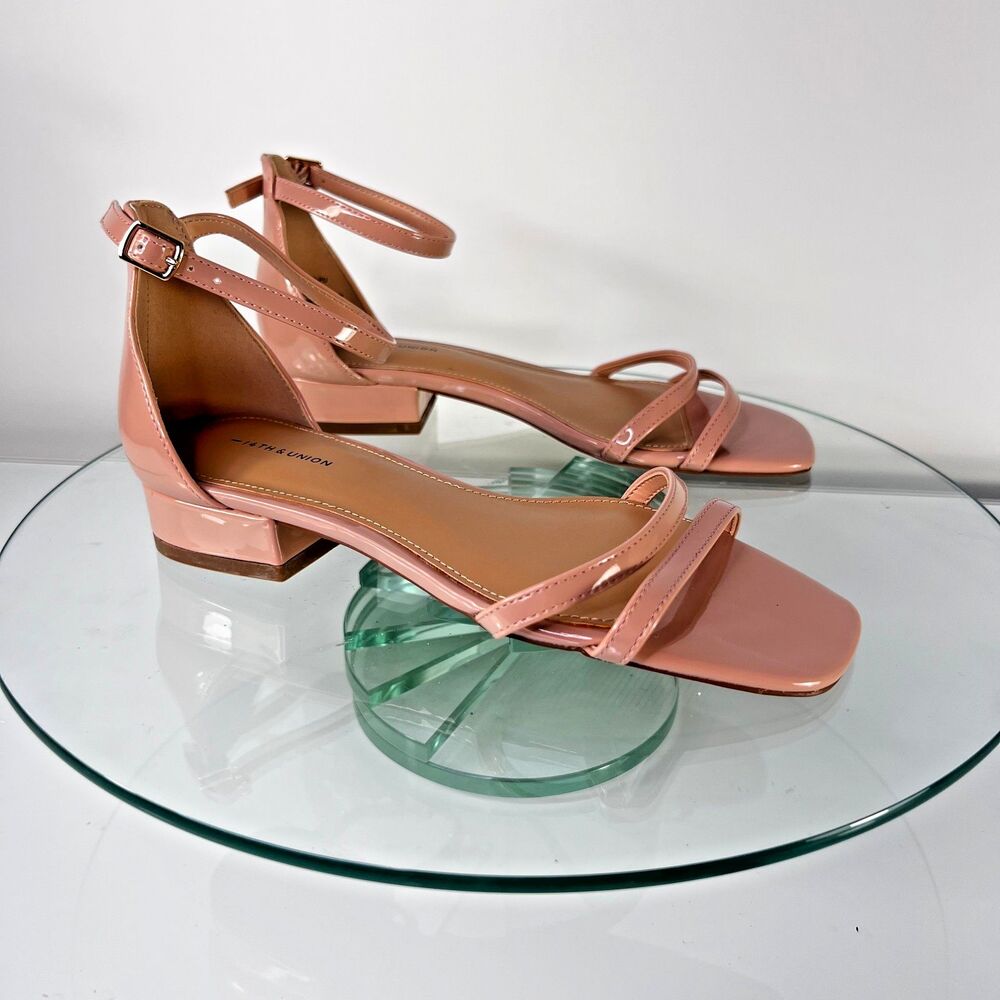 14th & Union Jemma Sandals Womens Size 4 M Pink Patent Leather Ankle Straps